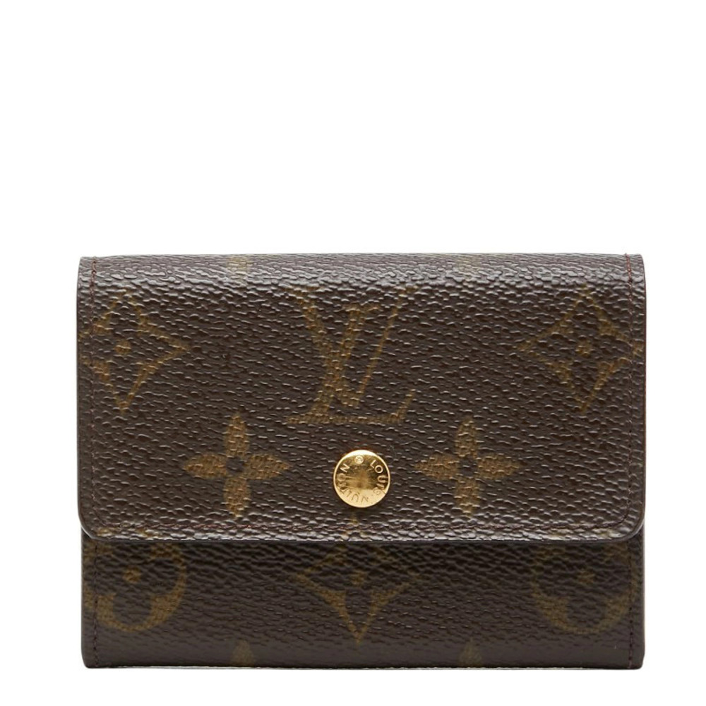 Louis Vuitton Monogram Portemonnaie Plat coin case Wallet Brown Leather